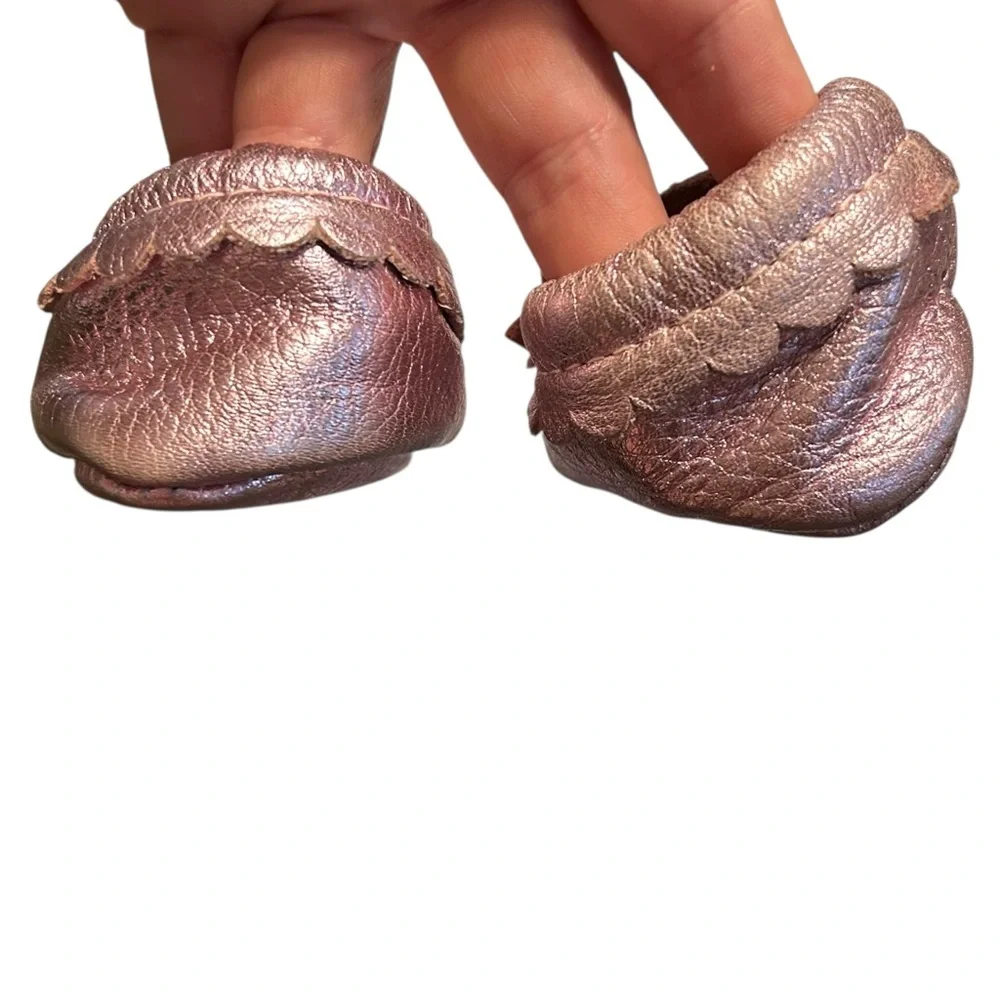 Freshly‎ picked 1 bow baby shoe mosaic metallic pink leather soft sole bootie